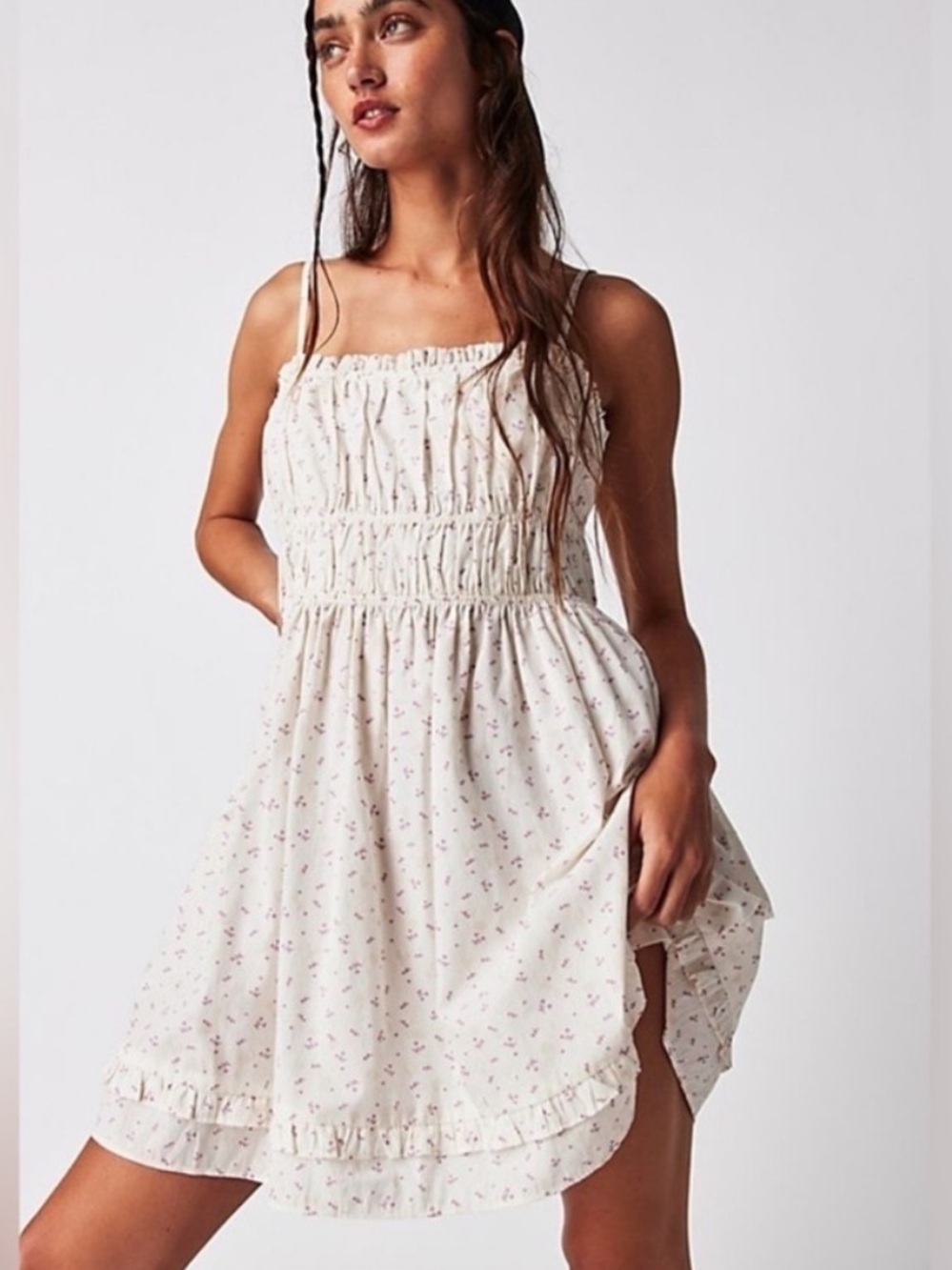 Free People Cream Mini Dress with Dainty Cherry Print